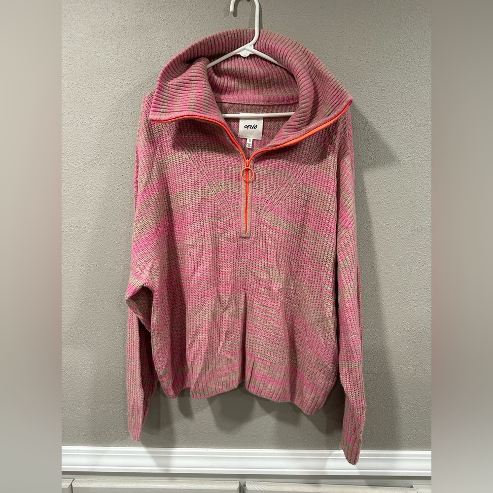 🚫sold🚫Aerie Pink And Brown Half Zip - Picture 2 of 6